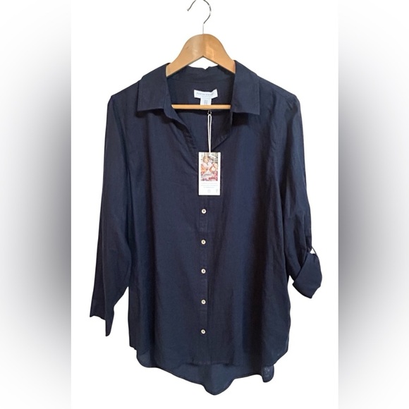 Martha Stewart Collection Linen Blend Navy Blue Button Down Shirt Size 1X NWT - Picture 5 of 5